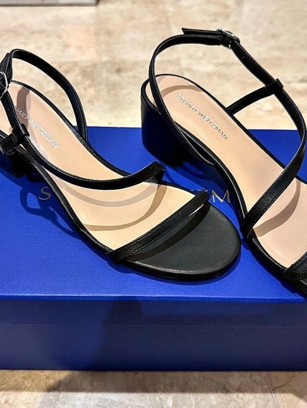 Stuart Weitzman NearlyNude Block Heel Sandal Black Strappy Block Heel Sandals US